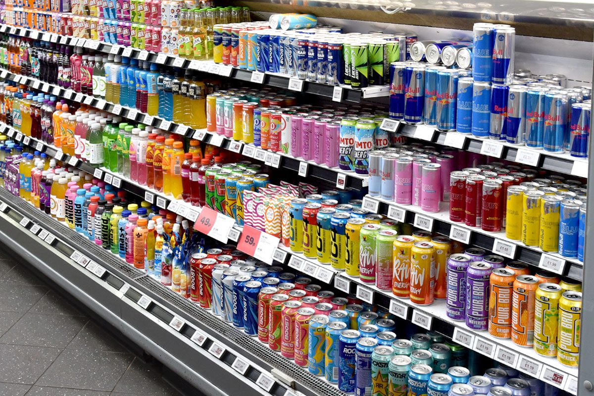A chilled section featuring a range of soft drinks options.