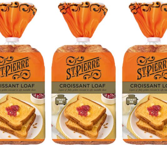 St Pierre launches new Croissant Loaf packs Pack shots of St Pierre Croissant Loaf.