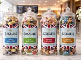 Stockleys broadens gifting options with Heritage Jars Stockleys Heritage Jars stand in a line against a tourist-themed background.