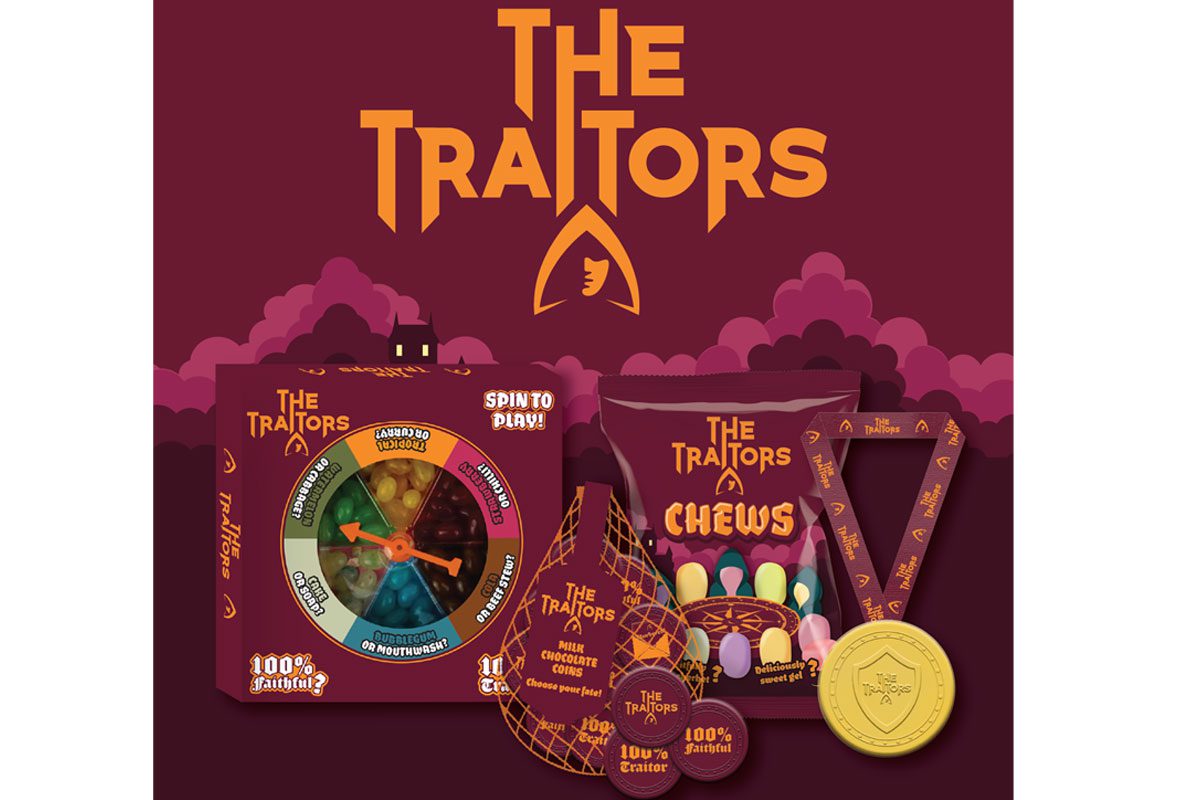 Images of The Traitors sweets range with the logo at the top of the image.