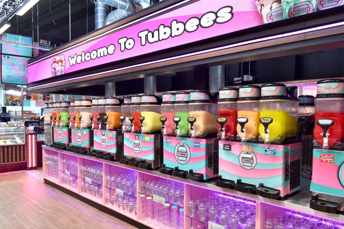 The Tubbees slushie machines in Premier RaceTrack Pitstop Wishaw.