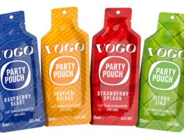 Bring a spirited party with new VOGO pouches Pack shots of Vogo party pouches in Raspberry Blast, Tropical Deluxe, Strawberry Splash and Citrus Zing.