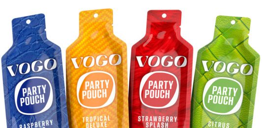 Bring a spirited party with new VOGO pouches Pack shots of Vogo party pouches in Raspberry Blast, Tropical Deluxe, Strawberry Splash and Citrus Zing.