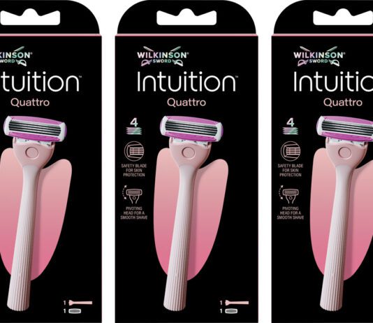 Wilkinson Sword Intuition upgrades Quattro razor for safer shave Pack shots of Wilkinson Sword Intuition Quattro.