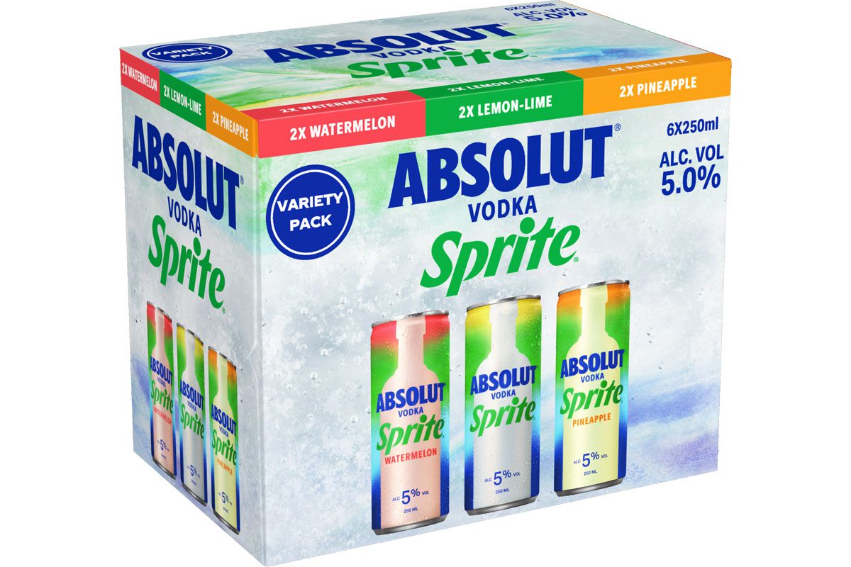 Pack shot of Absolut Vodka & Sprite variety pack.