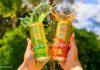 Au Vodka teams up with Tango on new cocktail cans A person holds up two cans of Au Vodka Tango one in Apple and one in Orange with the drinks spilling out the top of the cans.