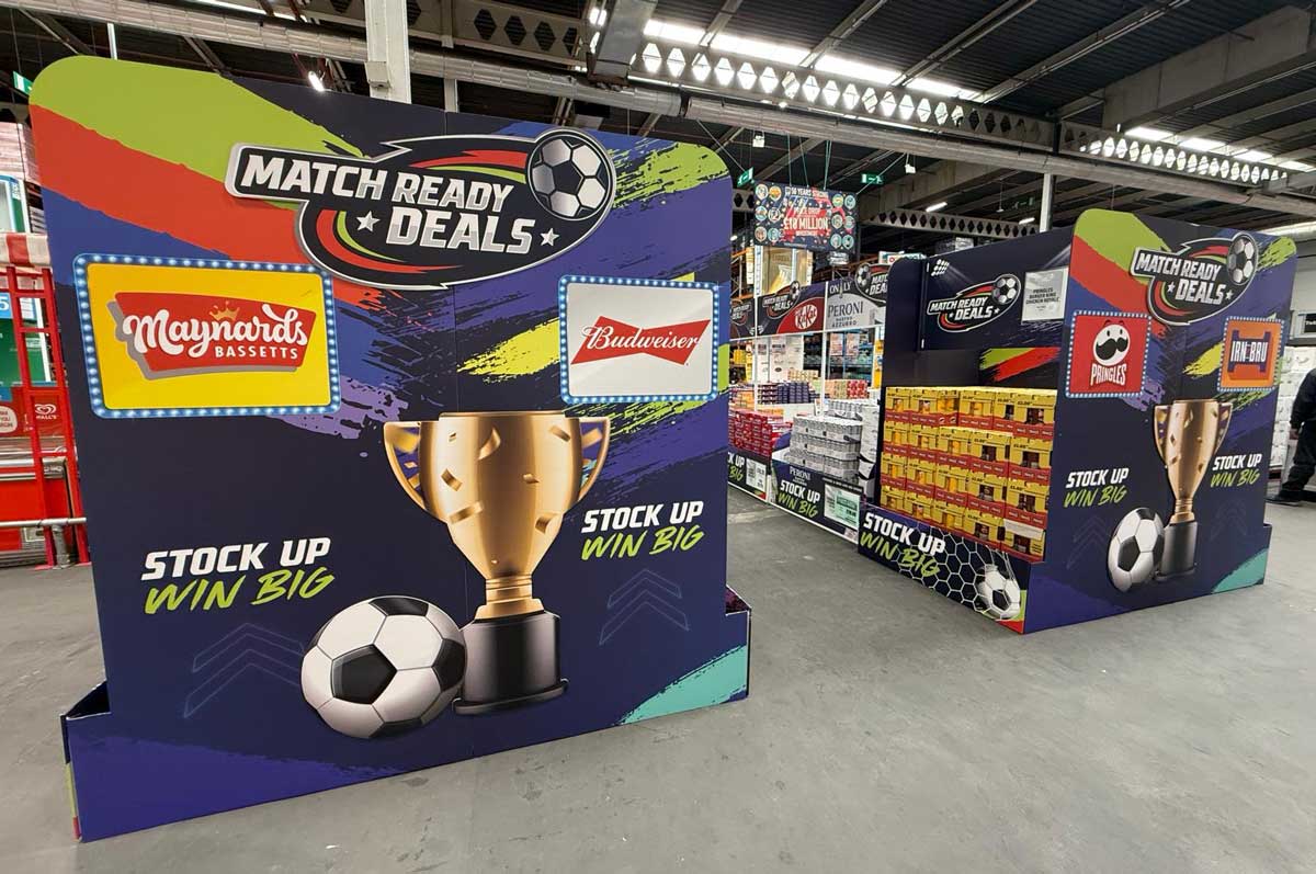Bestway Wholesale depots feature football-themed displays to help retailers quickly identify key products for the World Cup.