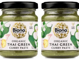 Biona launches Thai Green Curry Paste Pack shots of Biona Organic Thai Green Curry Paste.