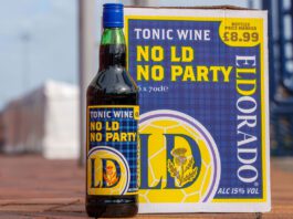 Eldorado Tonic Wine is World Cup ready with new packs A bottle of Eldorado Tonic Wine with the 'No LD, No Party' limited edition design stands next to a crate with the same design on it.