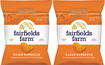 Fairfields Farm introduces new Cajun Barbecue flavour Pack shots of Fairfields Farm Cajun Barbecue crisps.