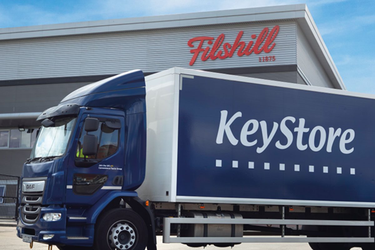 A KeyStore lorry is parked outside the JW Filshill depot in Renfrew.