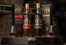 Glasgow 1770 unveils Batch 3 of Cask Strength whisky series Bottles of Glasgow 1770 Batch 3 Unpeated and Peated Cask Strength stand on a whisky barrel with their outer packs next to them.