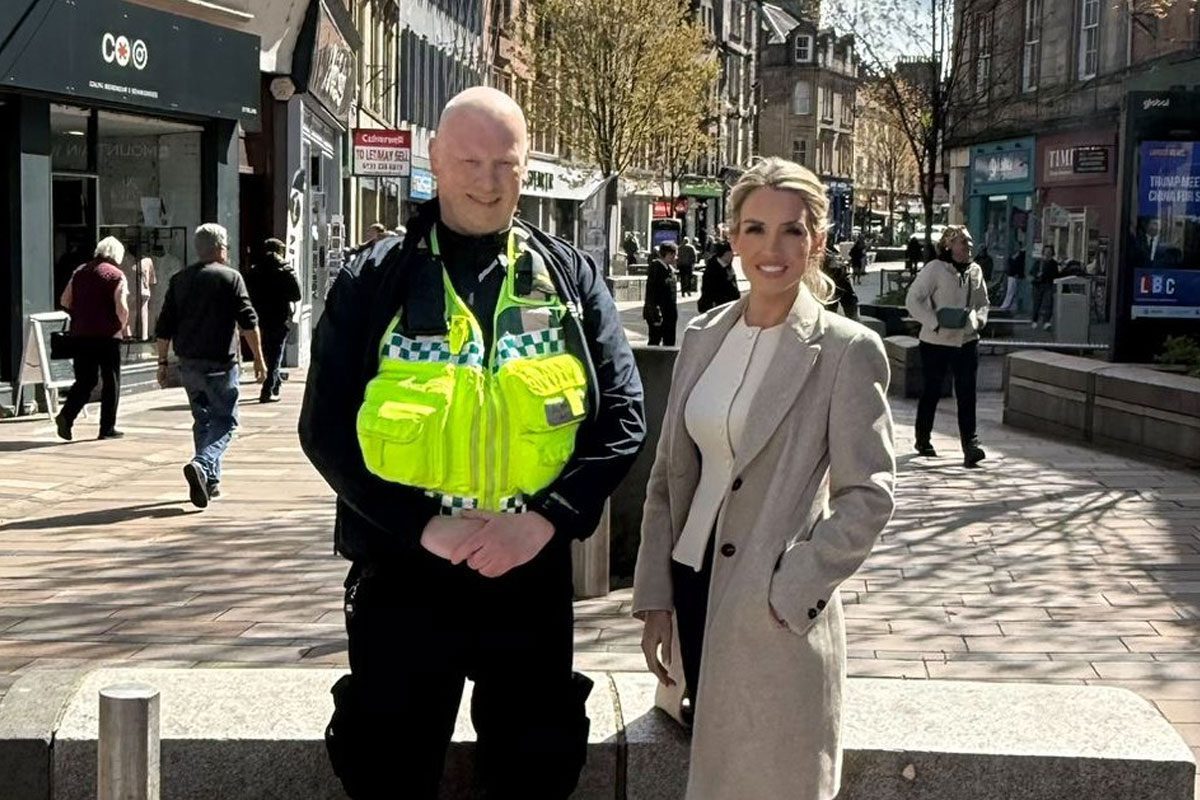 Richard McLennan, Safebase chair, and Danielle McRorie-Smith, project director at Go Forth Stirling, stand together in the middle of the Stirling high street.
