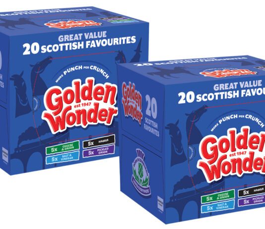 Golden Wonder introduces new Scottish Favourites 20-pack box Pack shots of Golden Wonder Scottish Favourites 20-pack box.