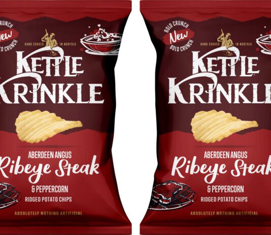 Kettle Chips bolsters Krinkle range with Steak & Peppercorn flavour Pack shots of Kettle Krinkle Aberdeen Angus Ribeye Steak & Peppercorn.