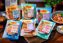 Maggi enters ready meals category with Global Kitchen launch Packs of Maggi Global Kitchen ready meals sit on a counter with the meals served in bowls around them.