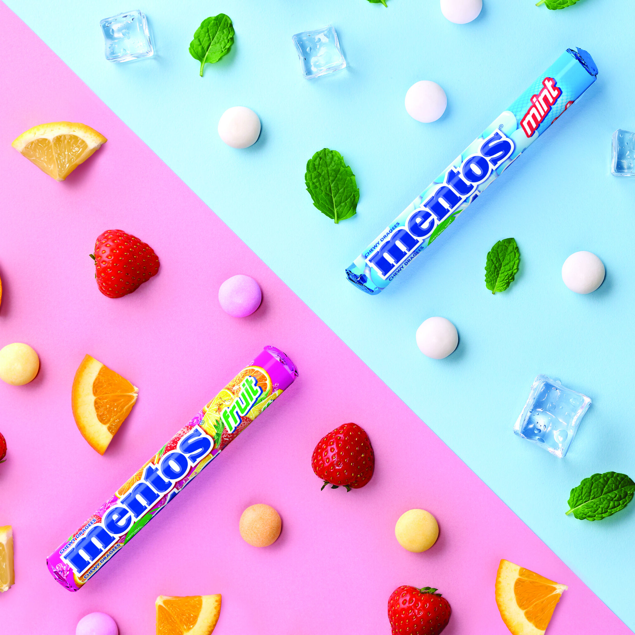 Mentos mit and fruit rolls
