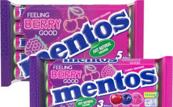 Mentos rolls out multipacks for Feeling Berry Good Pack shots of Mentos Feeling Berry Good three-pack and five-pack.