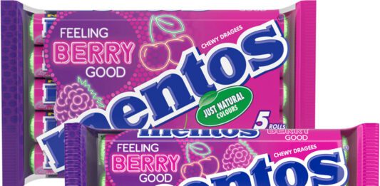 Mentos rolls out multipacks for Feeling Berry Good Pack shots of Mentos Feeling Berry Good three-pack and five-pack.
