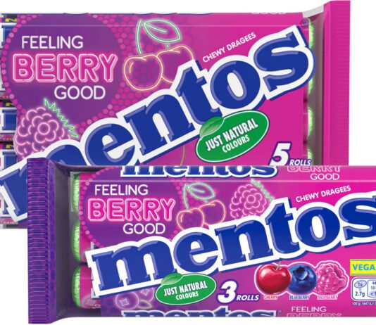 Mentos rolls out multipacks for Feeling Berry Good Pack shots of Mentos Feeling Berry Good three-pack and five-pack.
