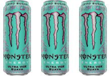 CCEP brings Miami to the shelves with Monster Ultra Vice Guava Pack shots of Monster Ultra Vice Guava cans.