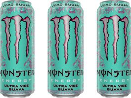 CCEP brings Miami to the shelves with Monster Ultra Vice Guava Pack shots of Monster Ultra Vice Guava cans.