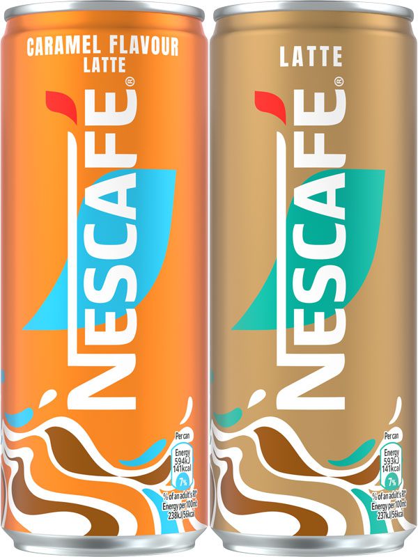 Pack shots of Nescafé Iced Latte and Caramel Flavour.
