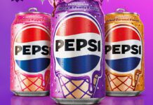 Pepsi unveils new trio of Ice Cream inspired flavours Cans of Pepsi Ice Cream including Cherry & Vanilla, Raspberry Ripple and Salted Caramel stand against a purple background.