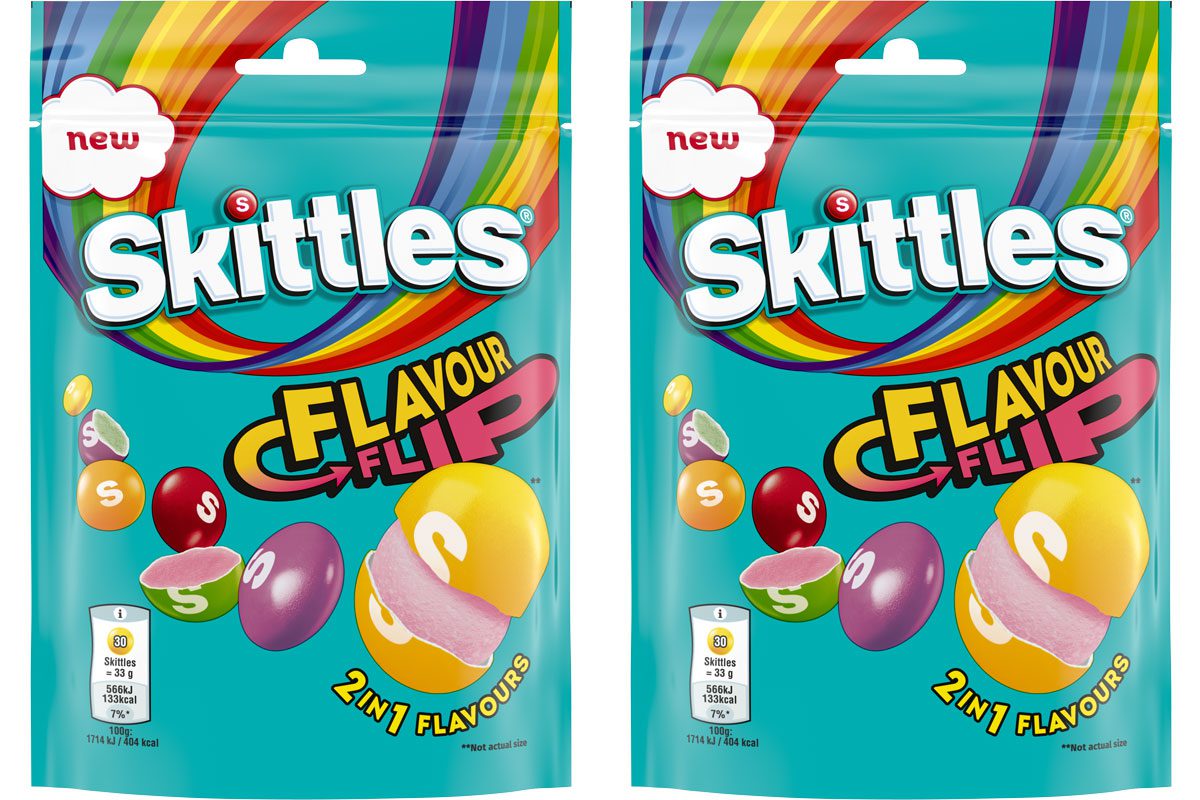 Pack shots of Skittles Flavour Flip.