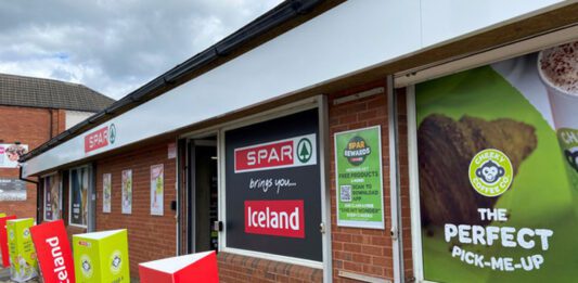 Spar UK and Iceland agrees exclusive partnership Exterior of a Spar convenience store with Iceland branding.
