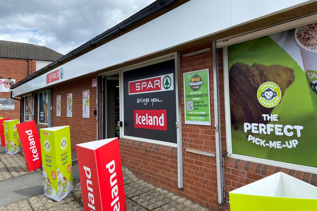 Exterior of a Spar convenience store with Iceland branding.