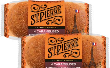 St Pierre expands with Caramelised Onion Brioche Buns Pack shots of St Pierre Caramelised Onion Brioche Buns.