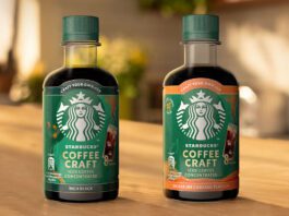 Starbucks rolls out concentrated Coffee Craft range Bottles of Starbucks Coffee Craft Rich Black and Signature Caramel flavours sit on a table.