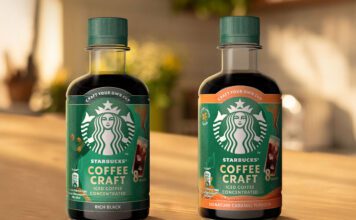 Starbucks rolls out concentrated Coffee Craft range Bottles of Starbucks Coffee Craft Rich Black and Signature Caramel flavours sit on a table.
