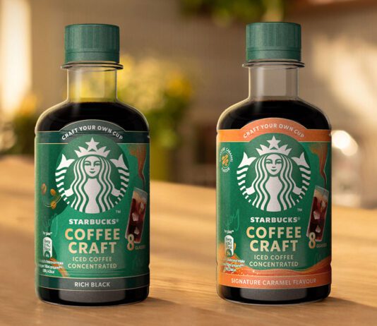 Starbucks introduces concentrated Coffee Craft range Bottles of Starbucks Coffee Craft Rich Black and Signature Caramel flavours sit on a table.