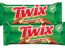 Mars Wrigley rolls out new Twix Hazelnut flavour Pack shots of Twix Hazelnut bars.