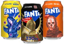 Fanta appeals to gamers with new Dark Cherry flavour Pack shots of Wanta Fanta Xbox cans with Fanta Lemon, Fanta DarkCherry and Fanta Orange that all have characters from videogames on packs across them.