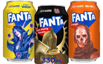 Fanta appeals to gamers with new Dark Cherry flavour Pack shots of Wanta Fanta Xbox cans with Fanta Lemon, Fanta DarkCherry and Fanta Orange that all have characters from videogames on packs across them.