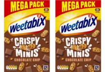 Weetabix Minis introduces new 850g Mega Pack Pack shots of Weetabix Crispy Minis Chocolate Chip 850g Mega Packs.