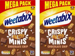 Weetabix Minis introduces new 850g Mega Pack Pack shots of Weetabix Crispy Minis Chocolate Chip 850g Mega Packs.