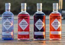Ben Lomond Gin unveils new bottle design Bottles of the Ben Lomond Gin redesign for 2026 are lined up on a wooden pier.