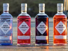 Ben Lomond Gin unveils new bottle design Bottles of the Ben Lomond Gin redesign for 2026 are lined up on a wooden pier.