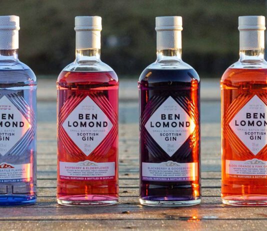 Ben Lomond Gin unveils new bottle design Bottles of the Ben Lomond Gin redesign for 2026 are lined up on a wooden pier.