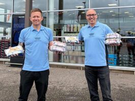 Brownings expands its range across Sainsbury’s stores Fraser Gall, sales director at Brownings the Bakers, and Declan McMahon, managing director at Brownings the Bakers, stand outside a Sainsbury's store holding Brownings products.