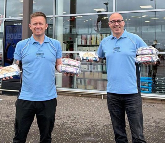 Brownings expands its range across Sainsbury’s stores Fraser Gall, sales director at Brownings the Bakers, and Declan McMahon, managing director at Brownings the Bakers, stand outside a Sainsbury's store holding Brownings products.