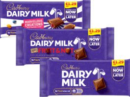 Cadbury rolls out new Grab and Go pack format Pack shots of Cadbury Dairy Milk Grab & Go format bars in Marvellous Creations, Fruit & Nut and Cadbury Dairy Milk variants.