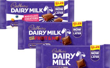 Cadbury rolls out new Grab and Go pack format Pack shots of Cadbury Dairy Milk Grab & Go format bars in Marvellous Creations, Fruit & Nut and Cadbury Dairy Milk variants.
