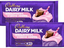 Cadbury launches new Strawberries & Creme Frappe Dairy Milk bar Pack shots of Cadbury Dairy Milk Strawberries & Creme Frappe.