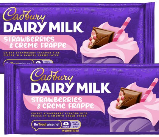 Cadbury launches new Strawberries & Creme Frappe Dairy Milk bar Pack shots of Cadbury Dairy Milk Strawberries & Creme Frappe.
