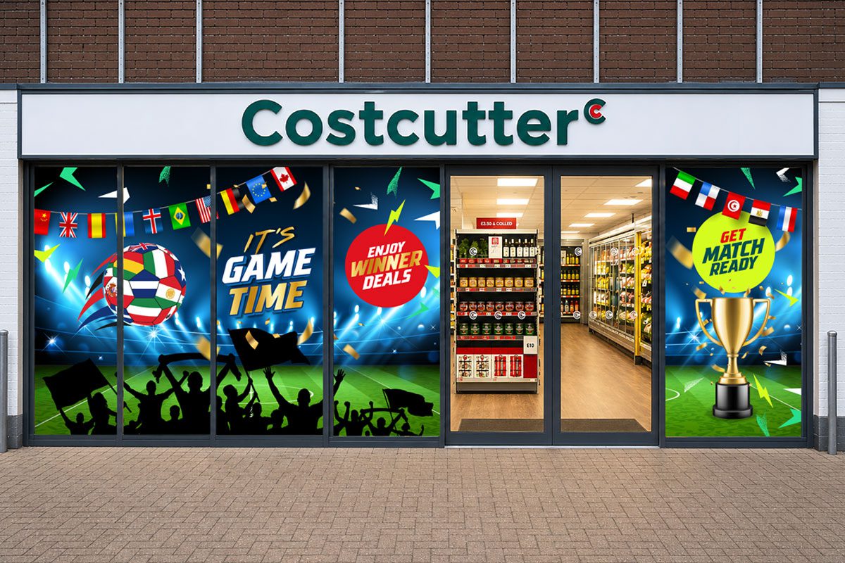 Front of a Costcutter store with World Cup 2026 activity across it.